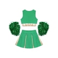 thumbnail image 4 of iiniim Kids Girls Cheer Leader Uniform Crop Top Pleated Skirt with Pom Poms Dancewear Green 12, 4 of 7