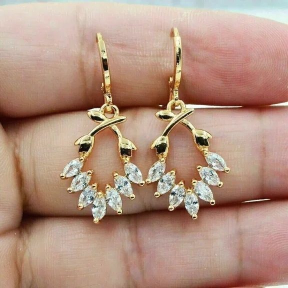 1Ct Marquise Cut Lab-Created Diamond Drop/Dangle Earring 14k Yellow Gold Plated