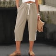 thumbnail image 2 of Lumtrix Cotton Linen Capri Pants For Women Loose Fit Straight Leg Drawstring Elastic Waist Cropped Pant Dressy Casual Summer Clothes Khaki M, 2 of 4