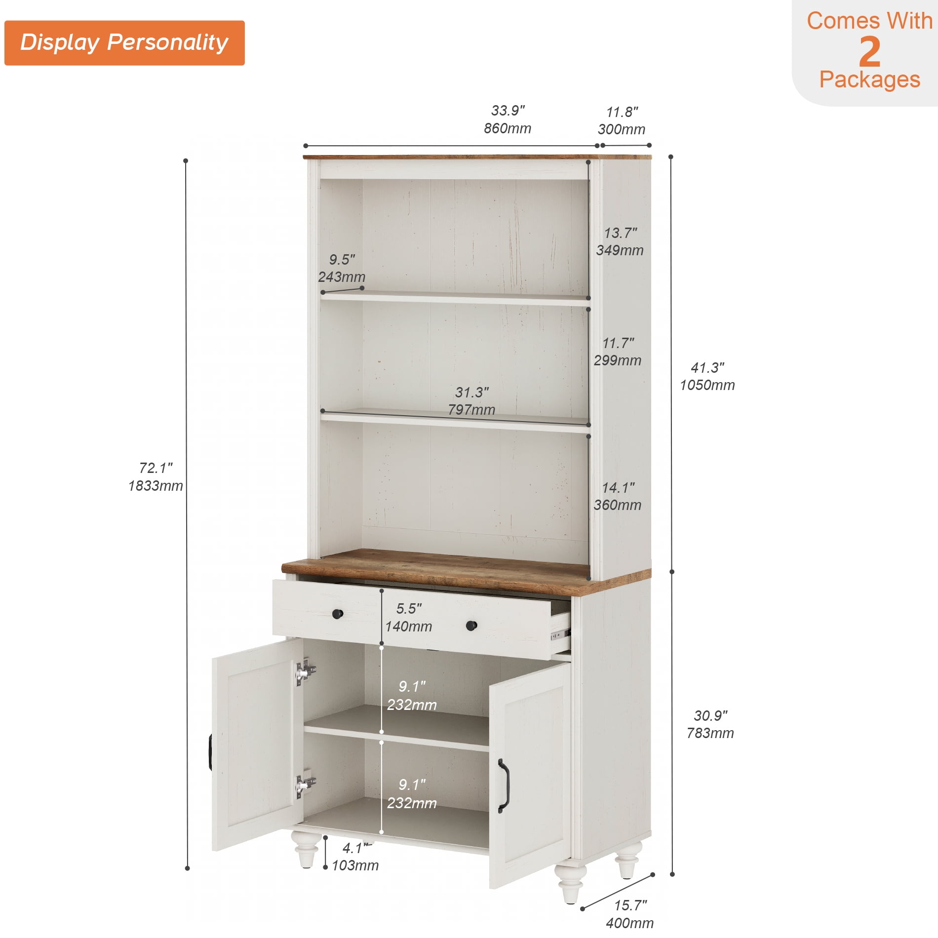 2-Shelf Bookcase, Bookshelf with Open Storage Shelves, No Cabinet, White