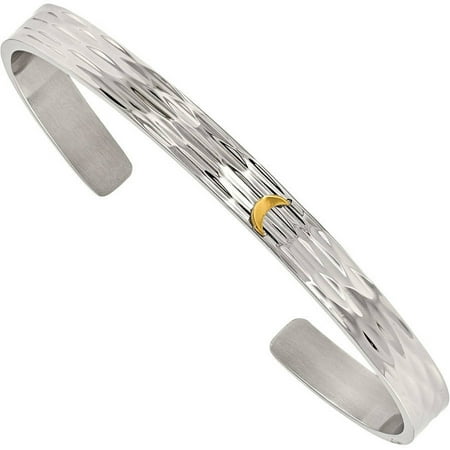 Primal Steel Stainless Steel Polished Yellow IP-Plated Hammered Moon Cuff Bangle