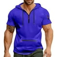 thumbnail image 2 of biudgviw Men's Short Sleeve Hoodies Drawstring Casual Athletic Short Sleeve Shirts Fitness Muscle Quarter Zip Pullover with Pocket, 2 of 4