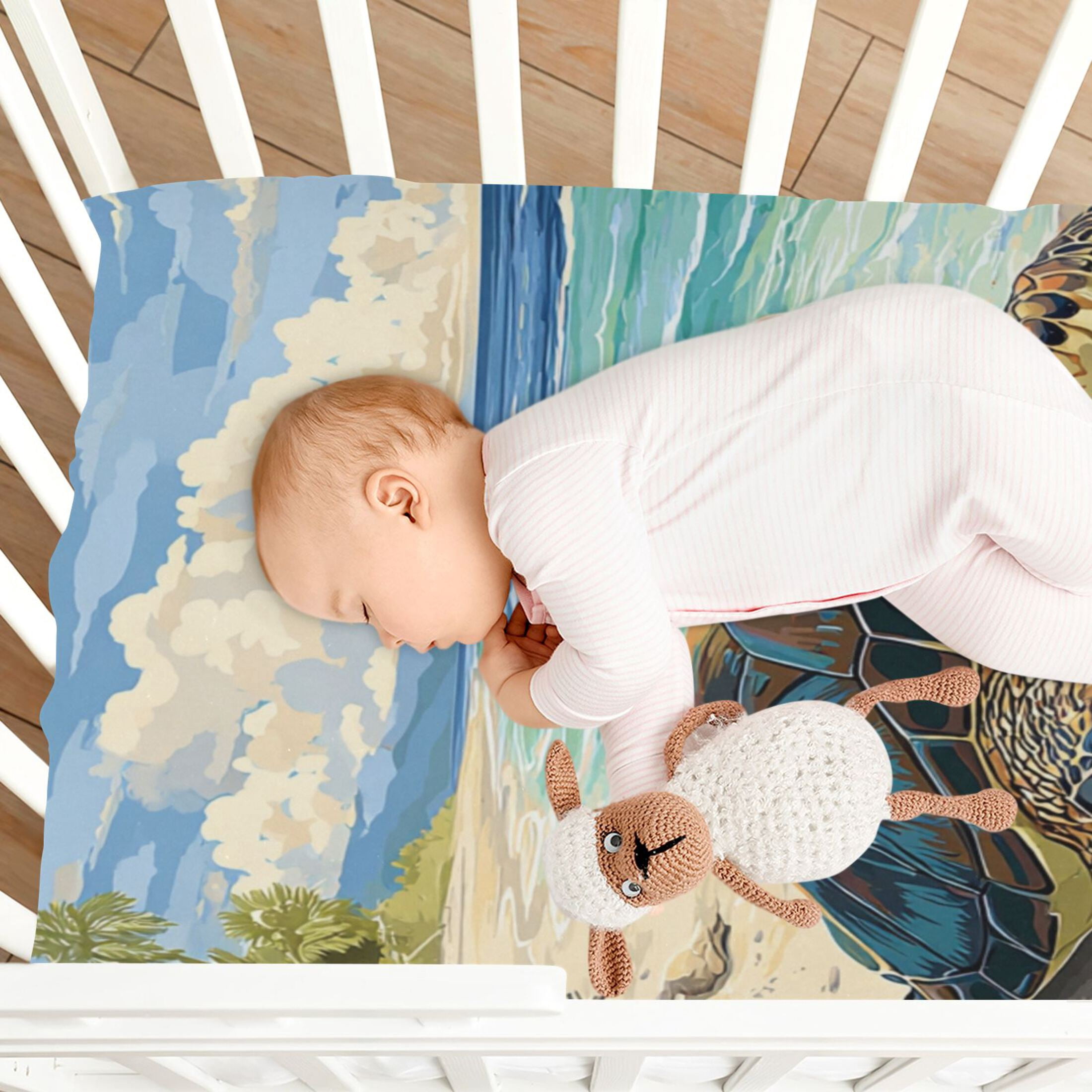 Baby Essentials 52”x 28”- Standard Cotton-like Modal Elastic- Illustration Of A Turtle Design Crib Sheets for Newborns and Toddlers