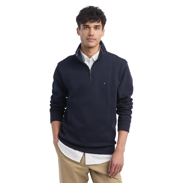 Sudadera Tommy Hilfiger para hombre, talla grande y alta, cuello alto y cremallera 1/4