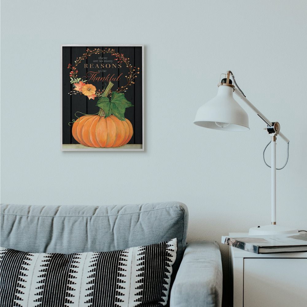 Stupell Industries Reasons To Be Thankful Pumpkin Fall Autumn Seasonal Design Framed Wall Art by Stephanie Workman Marrott