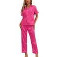 thumbnail image 2 of Conjunto de pijama de 2 piezas para mujer INSPIRE CHIC, camisa de dormir con botones y pantalones, color rosa caliente, talla XS, 2 of 4
