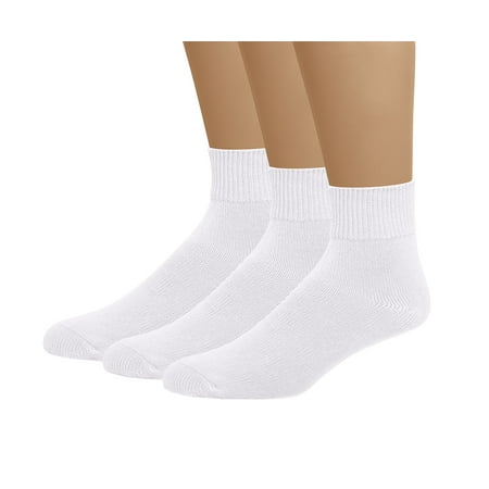 

EMEM Apparel Women s Ledies Diabetic Circulatory Non-Binding Loose Top Casual Ankle Quarter Low Cut Cotton Seamless Toe Hosiery Socks 3-Pack White 9-11