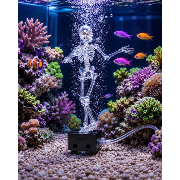 Funny Skeleton Water Wheel Aquarium Ornament Dancing Air Powered Bubbler | Fish Tank Bubbler Decorations with Adjustable Flow 1 Meter Hose Aquarium Bubbler Decor for Halloween