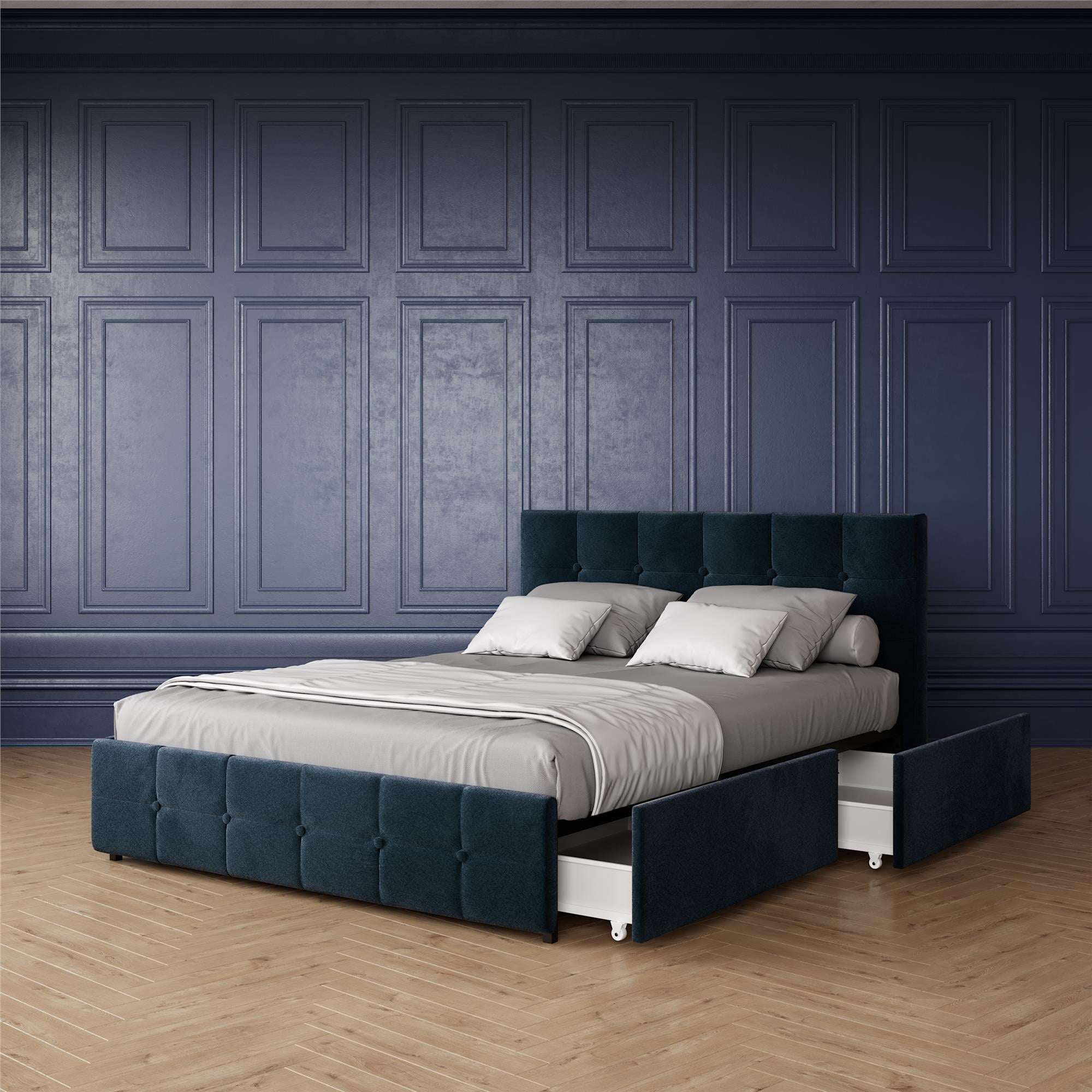 DHP Rose Upholstered Bed with Storage, Blue Velvet Queen, (Blue Velvet) [bed_queen] Walmart