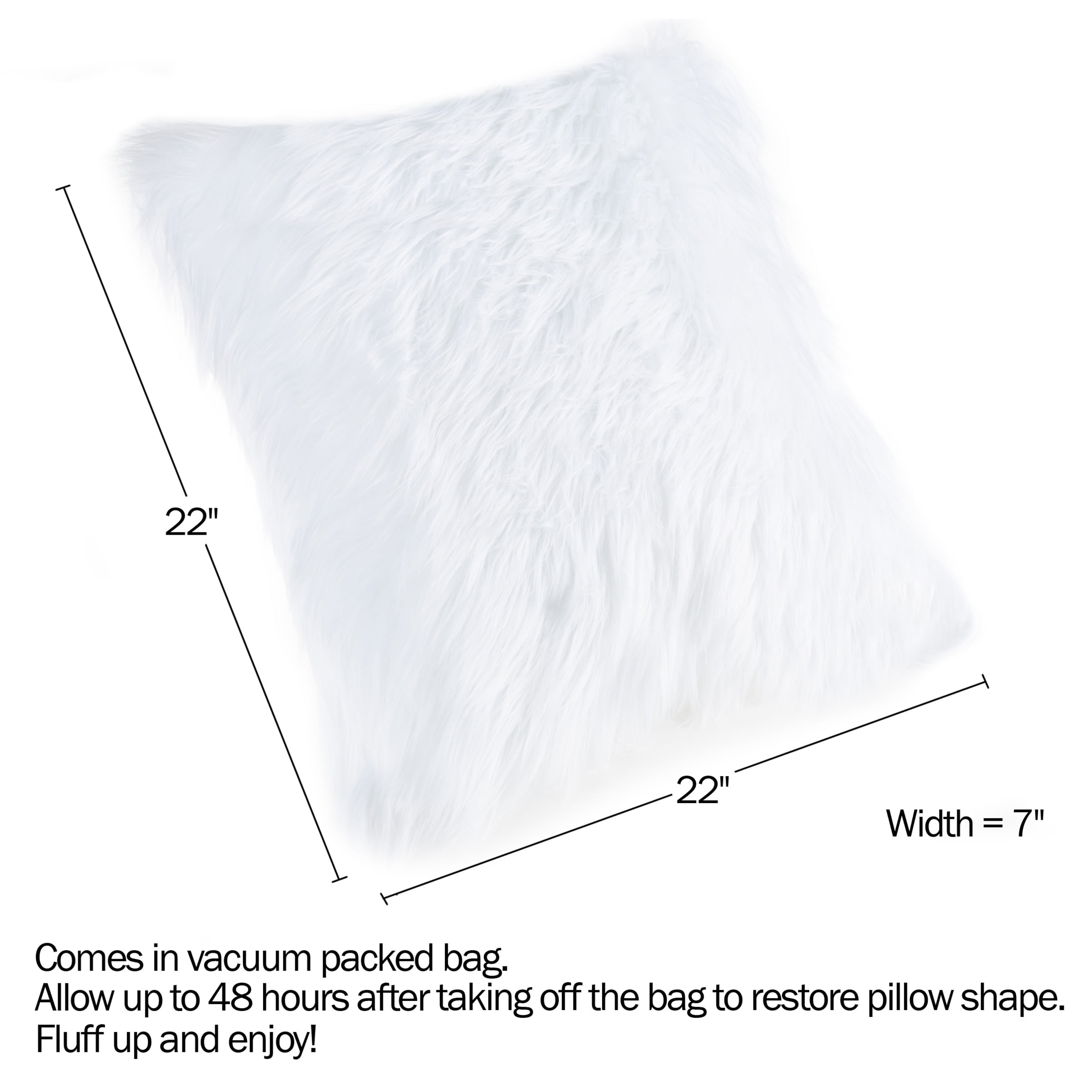Somerset Home 1-Piece Himalayan Faux Fur Pillow for Adult - 22-inch Square Cover & Insert, White