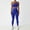 Blue, variant on PISONIC Women Workout Set Single Shoulder Straps Sports Bras Leggings Set 2 Piece Gym Yoga Active Wear Outfit with Pockets