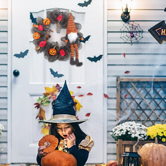 Xihbxyly Corona de Halloween, Decoración de Anciano Sin Rostro, Colgante de Calavera Aterrador, para Uso Interior o Exterior, Decoración de Fiesta Espeluznante, Decoración Navideña de Temática de Ter