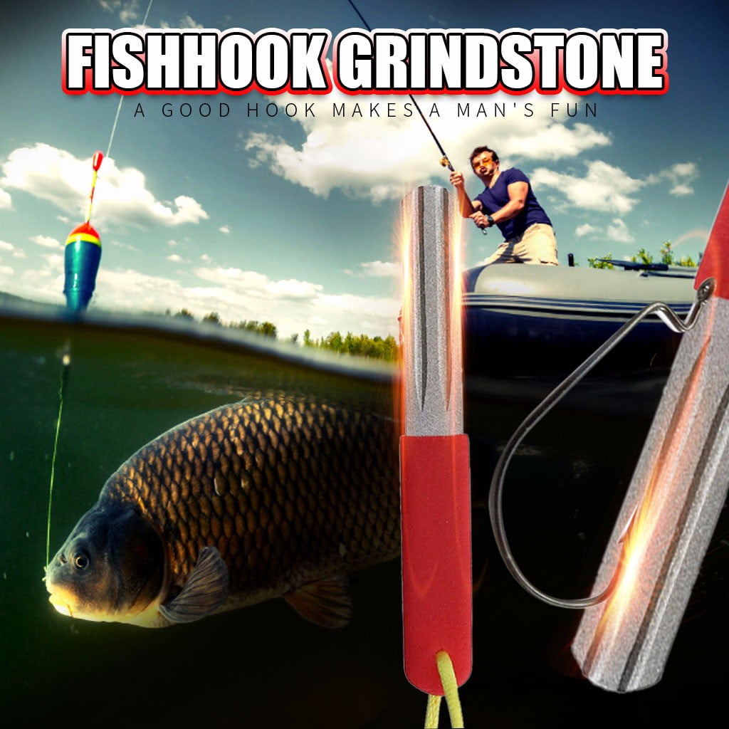 JMNyxgs Portable Fishing Hook Sharpener Double Sided Hone Grindstone Tools Sharpening Grooves Multi Groove Fish Hook Sharpener Tiny & Light with Hanging Strip Suitable for Various of Fishing Hooks 