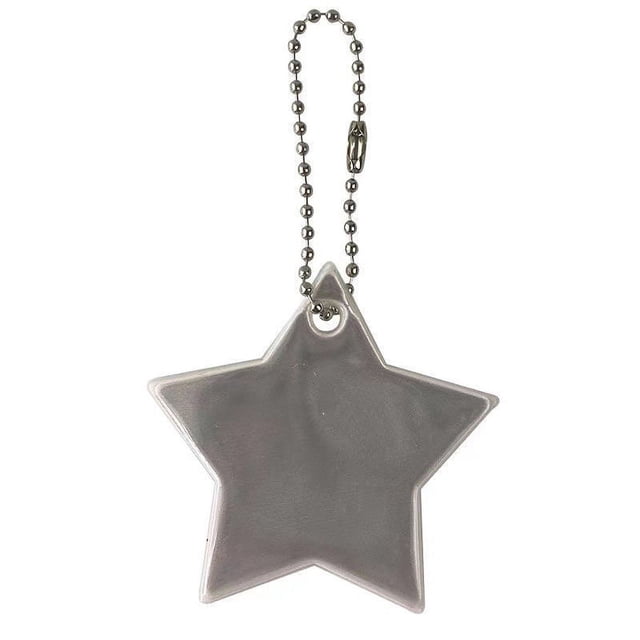 Llavero con forma de estrella de PVC con logotipo de advertencia nocturna y reflector para montar en la mochila escolar