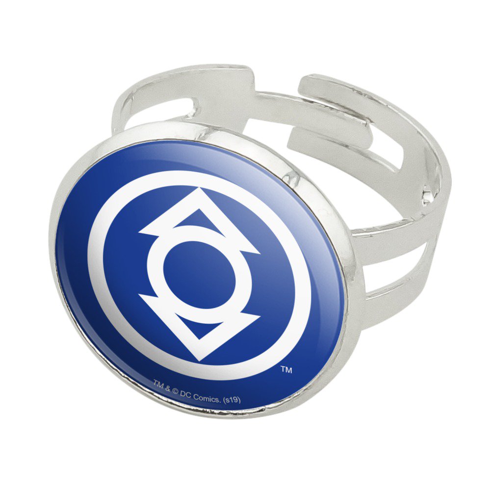 Green Lantern Blackest Night Indigo Lantern Logo Silver Plated Adjustable Novelty Ring