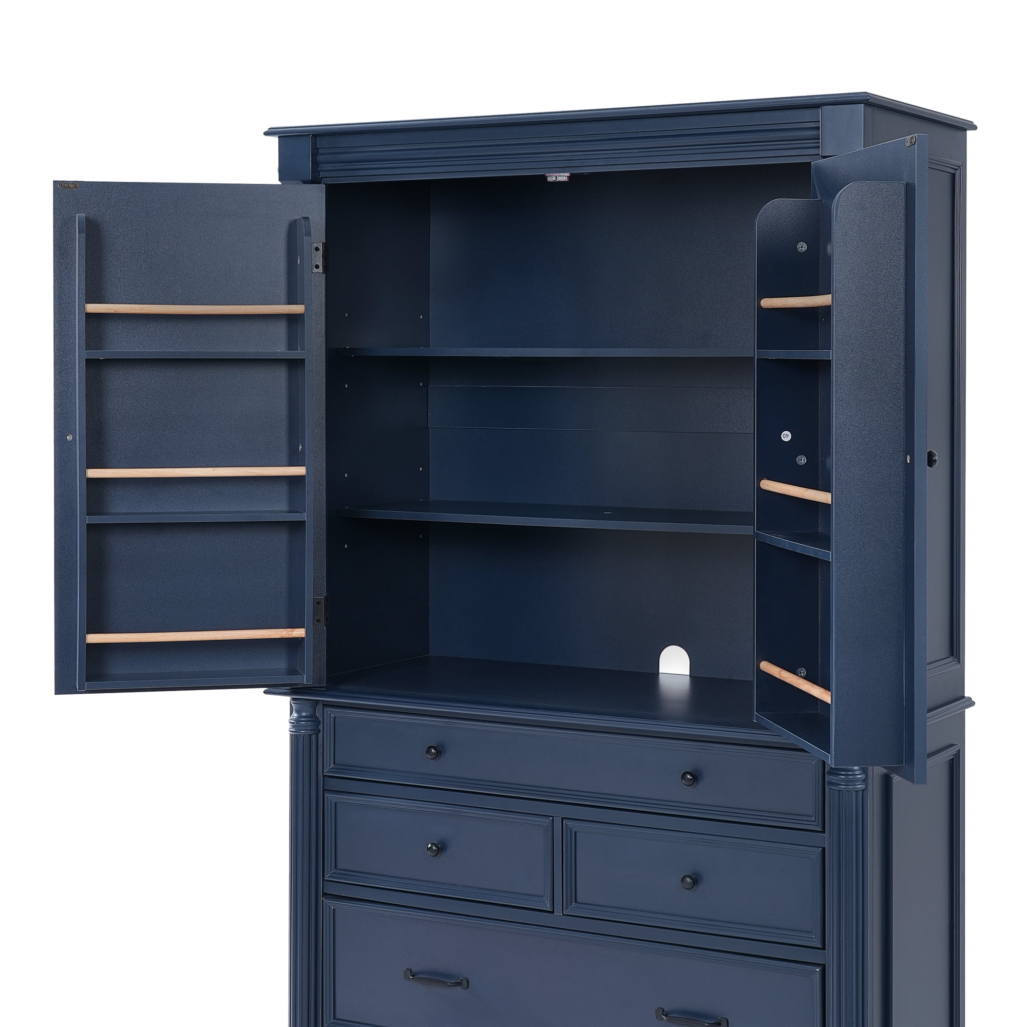 Euroco Freestanding Large Kitchen Pantry , 43.3x20x77.3inch Tall Storage Cabinet Cupboard with 6 Door Shelves, 2 Adjustable Shelves and 5 Drawers,Blue