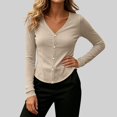 thumbnail image 4 of Women's Solid Color V Neck Slim Fit Button Down Long Sleeve Lightweight Knit Cardigan Sweater Jacket, Thin Soft Breathable Figure Flattering, for Summer Cool Windy Daily Vacation Outdoor Beige, 4 of 6