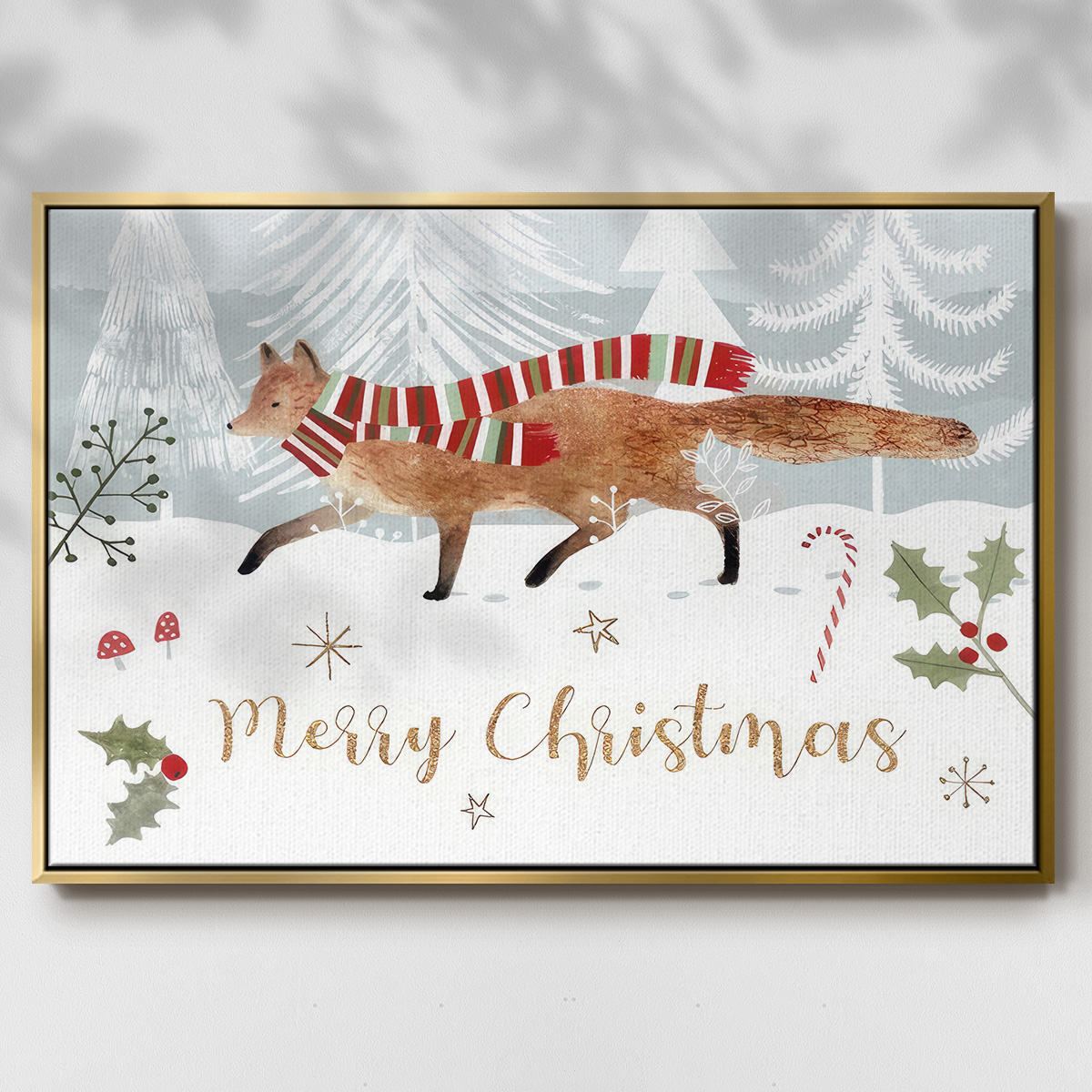 Woodland Christmas Collection A - Framed Gallery Wrapped Holiday Canvas - 27 x 41 - Gold Frame