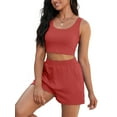 thumbnail image 4 of INSPIRE CHIC Women's 2 Piece Outfits Ribbed Knit Crop Tank Tops Shorts Sets with Pocket M Red, 4 of 5