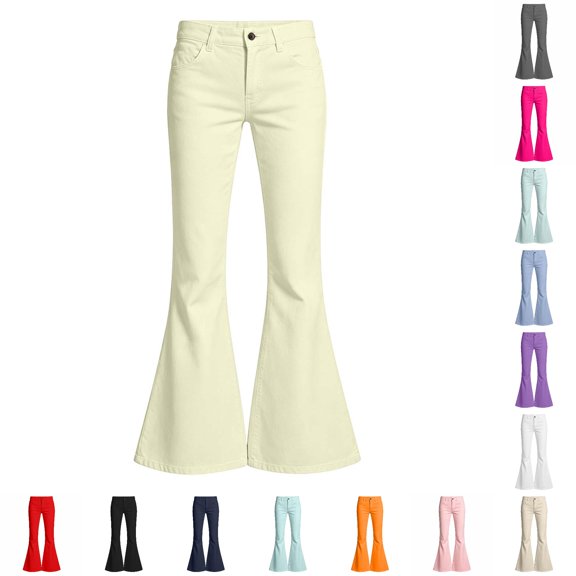 PMVFHDE Girls Leg Pants Soft Elastic Waist Comfortable Everyday Wear Kids Casual Easy Care Bottoms Light Yellow,9-10 Years