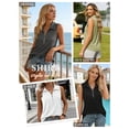thumbnail image 4 of TEMOFON Summer Tank Top for Women Zipper V Neck Sleeveless Tank Tops Black Dressy Casual Polo Ribbed Camisole Tops L, 4 of 7