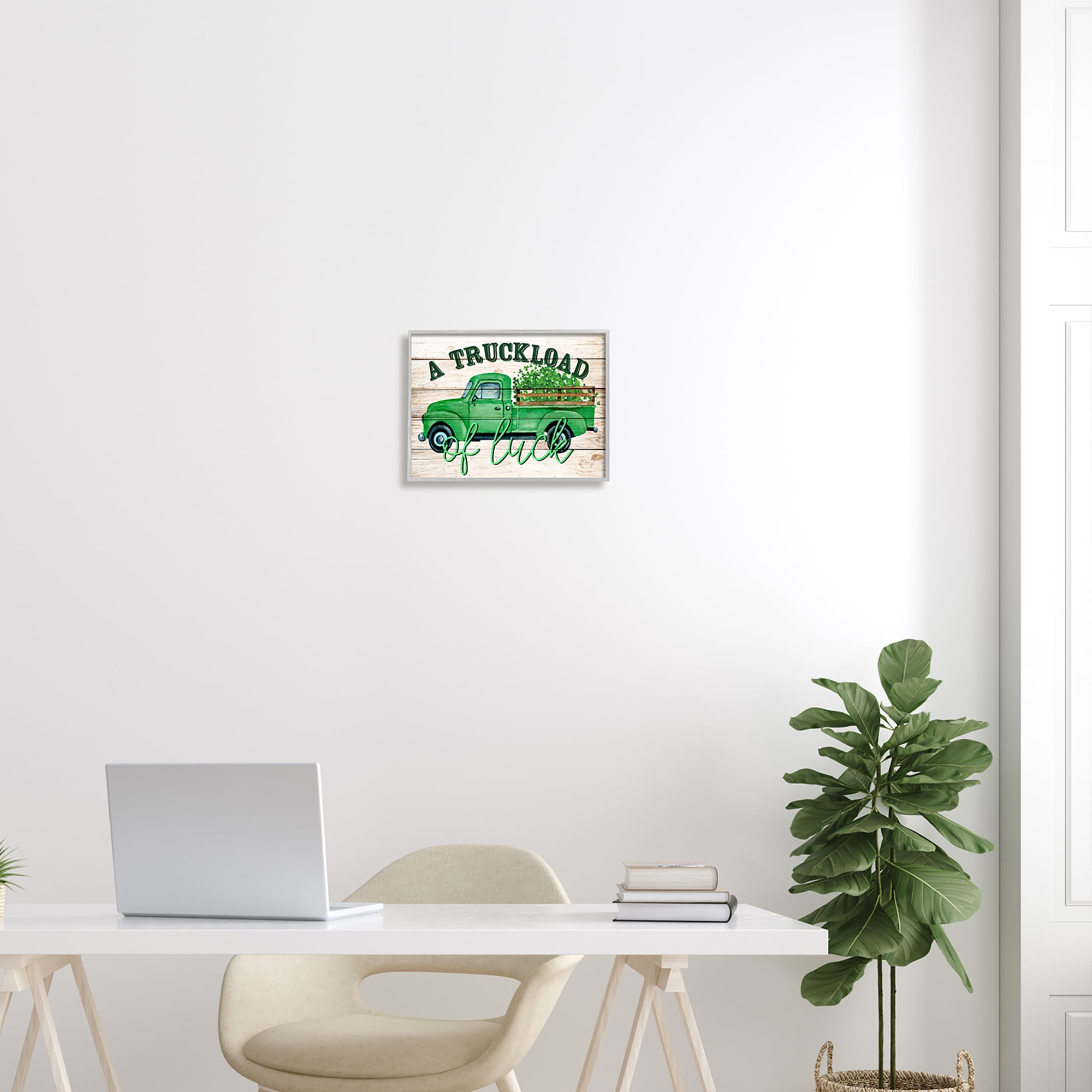 Stupell Truckload Of Luck St Patrick's Day Farmhouse Holiday Painting Gray Framed Art Print Wall Art