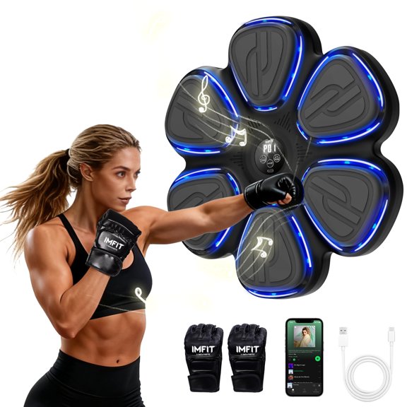 IMFit 2026 Smart Music Boxing Machine with Gloves | Interactive Wall Punch Trainer with LED Lights & Bluetooth Music | Home Gym Fitness Equipment for Family | 9 Speed & Training Modes