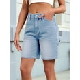 thumbnail image 4 of Women Baggy Denim Shorts Y2k Vintage Straight Leg Denim Shorts Casual Jean Jorts with Pockets Light Blue L, 4 of 9
