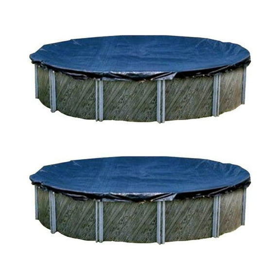 Swimline 15 Foot Round Above Ground Winter Swimming Pool Cover, Blue (2 Pack)