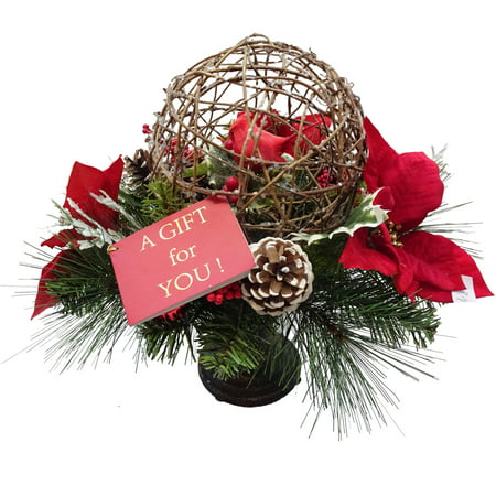 Christmas Decorated Grapevine Ball with Poinsettias