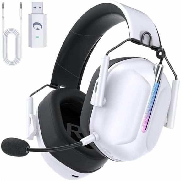 Wireless Gaming Headset for PS5, 2.4GHz with Mic PS4/Nintendo Switch, ONLY 3.5MM Wired Xbox Series, 40H Battery (White)