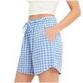 thumbnail image 2 of VBVC Women's Gingham Drawstring Shorts , Curved Hem Summer Shorts For Women , Ladies' Lightweight Plaid Shorts with Pockets,Light Blue,S-3XL, 2 of 8