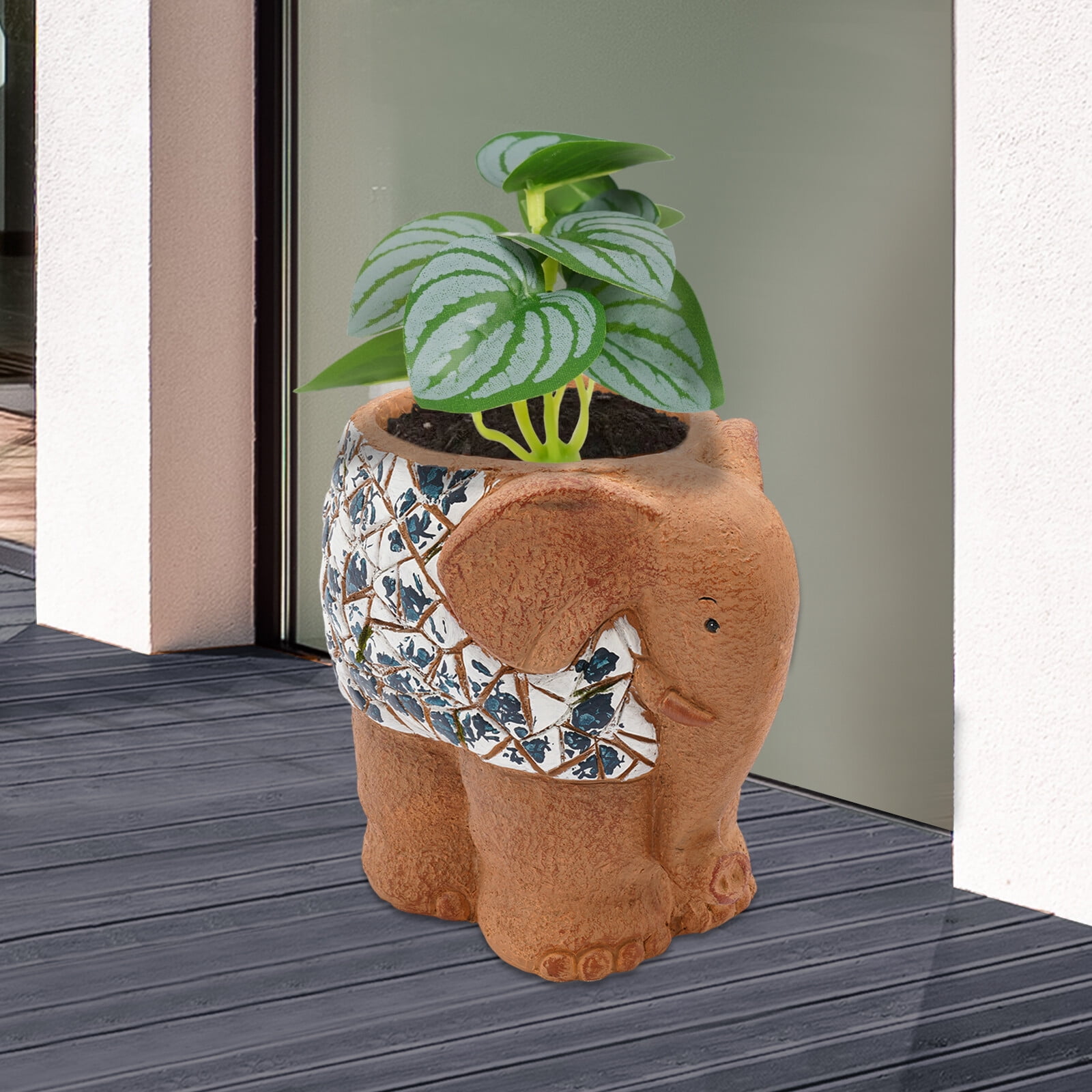 ToppiJoy Cute Elephant Shaped Flower Pot, Magnesium Oxide Animal-shaped Planter Pot with Drainage Hole, for Garden Yard Porch Patio Decor Brown