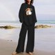 thumbnail image 1 of Puntoco Traje De Pantalón Y top Con Cuello Redondo De Manga Larga Con Estampado De Halloween Para Mujer Negro Xxxxl, 1 of 4