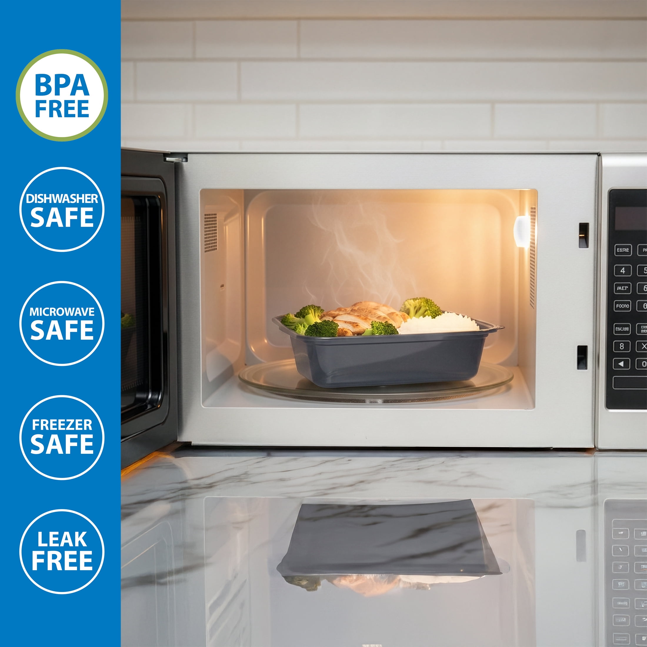 Mainstays 5-Pack 1-Compartment BPA-Free Plastic Snack Meal Prep Food Storage Containers, 3 Cup, Soothing Grey
