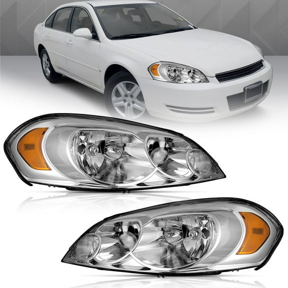 WEELMOTO Headlights for 06-13 Chevy Impala, for 14-16 Chevy Impala Limited,for 06-07 Chevy Monte Carlo,Chrome Housing Amber Reflector Left Right Side
