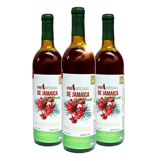 3 Botellas Vino Artesanal De Jamaica Con Mezcal Casa Robredo 750 Ml Caso Robredo Jamaica Con Mezcal