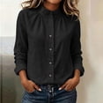 thumbnail image 6 of hoksml Women Stand Collar Gathered Neck Long Sleeve Shirt Cotton Linen Textured Button Down Blouse for Office Daily Travel, 6 of 9