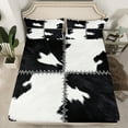 thumbnail image 2 of Homewish Patchwork Cow Hide Twin Sheet Sets,Country Farmhouse Lodeg Twin Fitted Sheet,White Black Flat Sheet For Adults,Microfiber Bedroom Decor,3pcs, 2 of 7