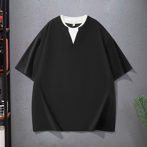 Shirts for Men Solid Color Short Sleeve Crew Neck Casual Slim Fit Layered Comfortable Summer Tee Home Party Black Mens T Shirts
