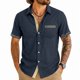 thumbnail image 2 of Ceisia Men's Loose Fit Short Sleeve Button Down Shirts with Geometric Print and Contrast Trim, Casual Summer Beach Tops Gifts, 2 of 8
