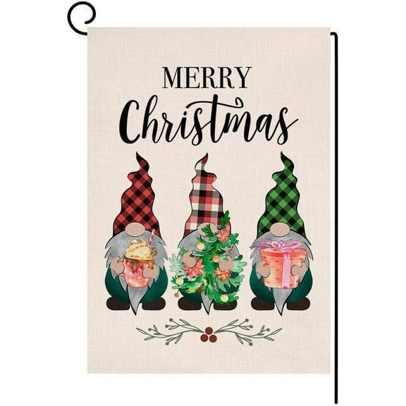 Christmas Gnomes Garden Flag 12.5x18 Vertical Double Sided Christmas Tree Farmhouse Porch Decorations Outdoor Small Yard Flag
