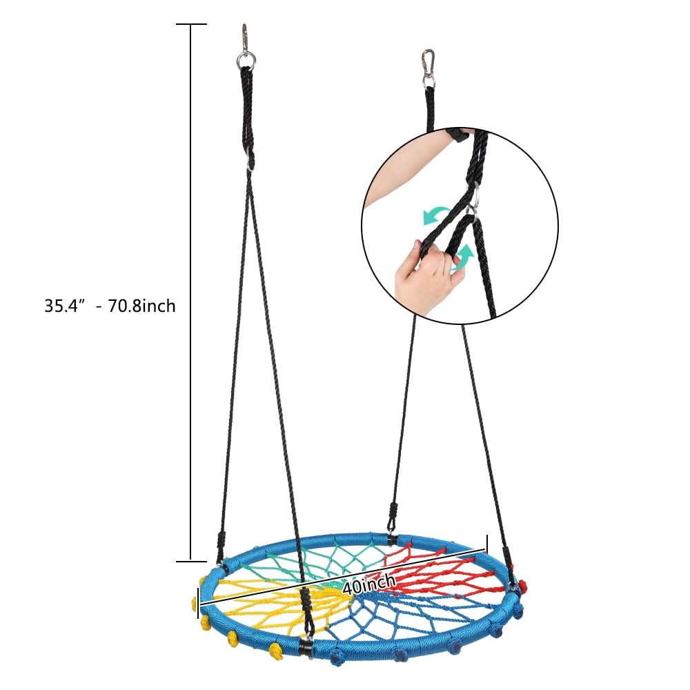 CIPACHO 40 Inch Spider Web Round Rope Swing with Adjustable Ropes, 2 Carabiners (Colorful) CIPACHO 40 Inch Spider Web Round Rope Swing with Adjustable Ropes, 2 Carabiners (Colorful)