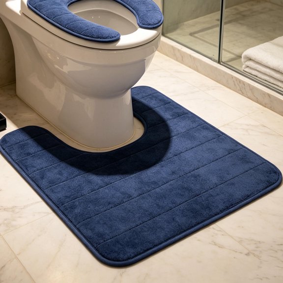 Nicehomfit 2Pcs Plush U Shaped Toilet Base Mat Dark Blue Contour Rug for Bathroom Use