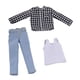 thumbnail image 2 of Ropa para figura masculina a escala 1/12: chaleco, camisa y vaqueros. Accesorios: disfraz clásico para hombre. cuadrícula blanca y negra, 2 of 9