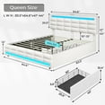 thumbnail image 2 of Afuhokles Queen Bed Frame with LED Lights Leather Platform Bed with Storage Drawers and Charging Station, White, 2 of 8