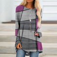 thumbnail image 2 of Long Sleeve Shirts for Women Dressy Casual Crew Neck Hem Flowy Tops Color Block Geometry Printed Oversized Loose Tunic Shirts Graphic Tees for Spring Fall #B06-Orange S, 2 of 5