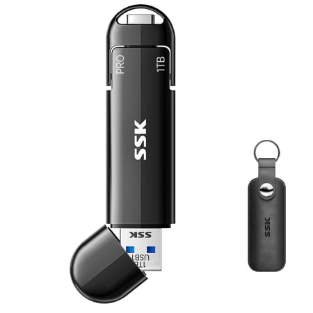 SSK 1TB USB Flash Drive SSD, External TLC NAND Solid State Drive Dual USBC & USBA Ports, Up to 1000MB/s High-Speed Portable 1TB USB Thumb Drive for iPhone 15/16/17 Pro Mac Android PC Backup