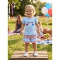 thumbnail image 4 of BemeyourBBs Toddler Baby Girls 4th of July Outfits Cute Infant Baby Girl Summer Clothes Patriot Independent Day Clothes Crab Holding Flag Embroidery Puff Sleeve T Shirt Tops and Ruffle Shorts Set, 4 of 9