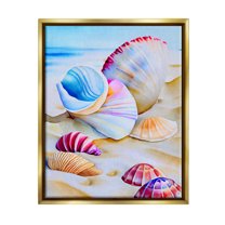 Stupell Industries Vibrant Seashells on Beach Nature Painting Gold Floater Framed Art Print Wall Art, 25 x 31